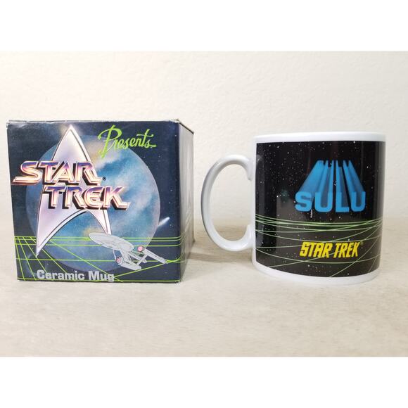 Star Trek Sulu Beam Us Down Coffee Mug Tea Cup New w/ Box 1991 Ceramic Vintage - Picture 1 of 13